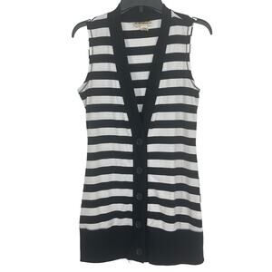 Self Esteem Sleeveless Cardigan Size Medium Classic Black & White Stripe Button